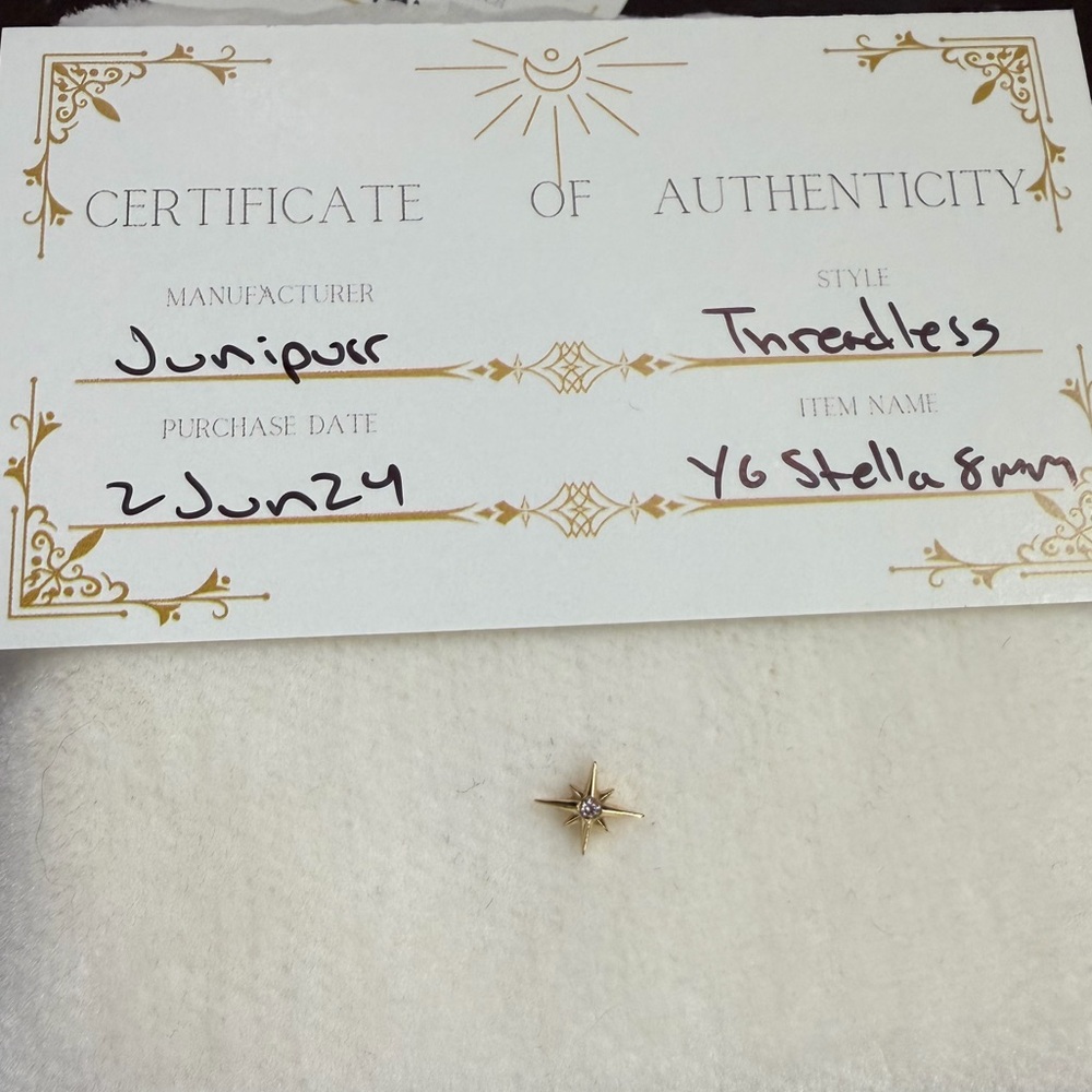 Junipurr Stella 8mm Star Threadless End Yellow Gold